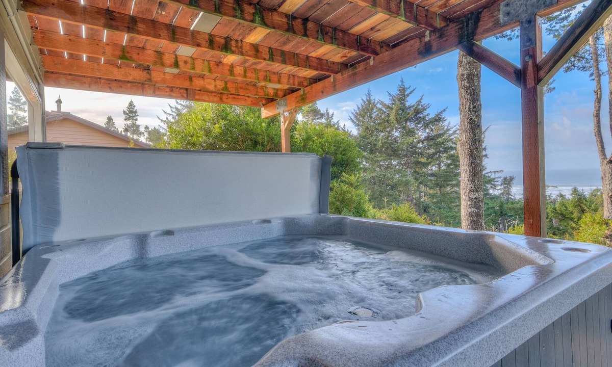 Sandpiper Village House | Stupendous Views Over Forest to Sea, Hot Tub, and game room in This Family Home!