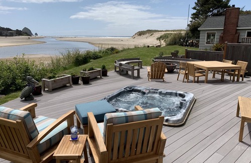 Cannon Beach House | Amazing ocean & estuary views! Relax on the deck (hot tub & fire-pit)