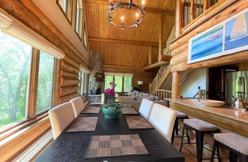 Lake Geneva House | Beautiful Log Cabin Retreat on 6 Acres of Forest Only 10 Minutes to Lake Geneva.
