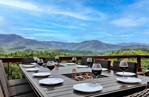 Chalet Village North Cabin | GORGEOUS Luxury Cabin! Staggering VIEWS! Theater! Gaming! HUGE Decks! Fire Pits!