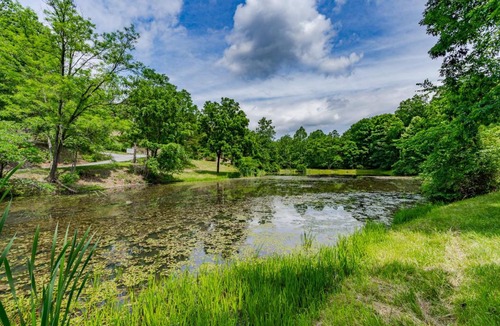 Berkeley Springs House | Large Cabin w Hot Tub, Pond, Deck, Fire Pit, WiFi