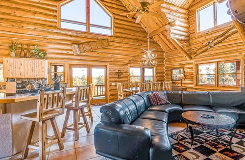 Pagosa Meadows IV Cabin | Luxe lodge w/ amazing mountain view, hot tub, game room & deck - near golf