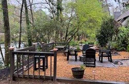 East Ellijay Apartment | Luxury Riverfront Getaway with Fire Pit and Private Deck