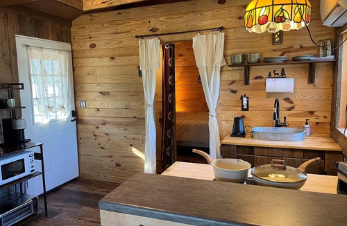 Lupton City Cabin | Romantic Cabin -Also available RV pad w/hookups -Heated Outside Shower & Soaker Tub - Mountain Views
