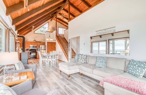 Sandpiper Village House | Stupendous Views Over Forest to Sea, Hot Tub, and game room in This Family Home!