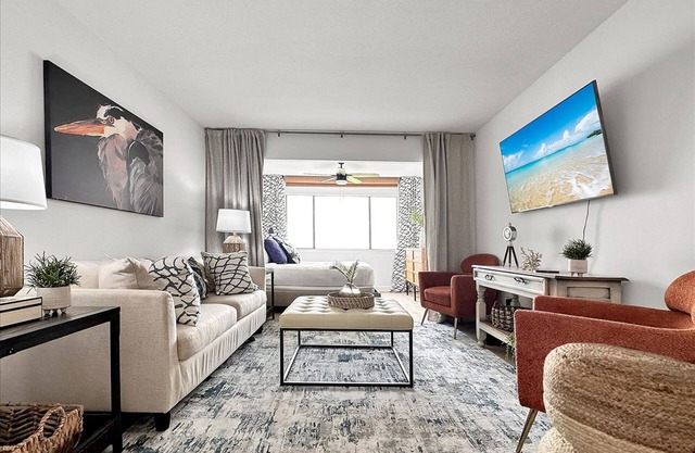 Cozy coastal condo with water view, pool, central A/C, & easy beach access
