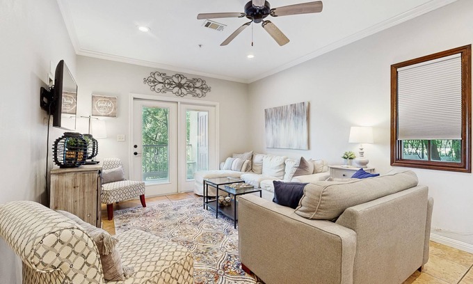 Gruene Condo | Riverfront first-floor condo - pool & walking distance to Gruene Hall